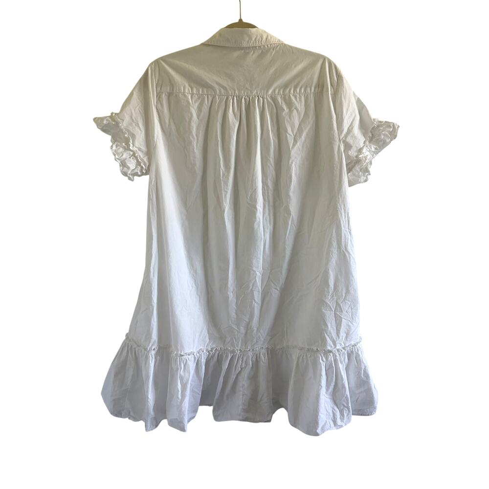 Quince White Organic Cotton Ruffle Shirt Dress Poplin Cottagecore M - Picture 9 of 9